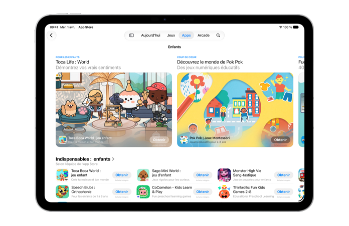 Écran montrant la section Enfants de l’App Store.