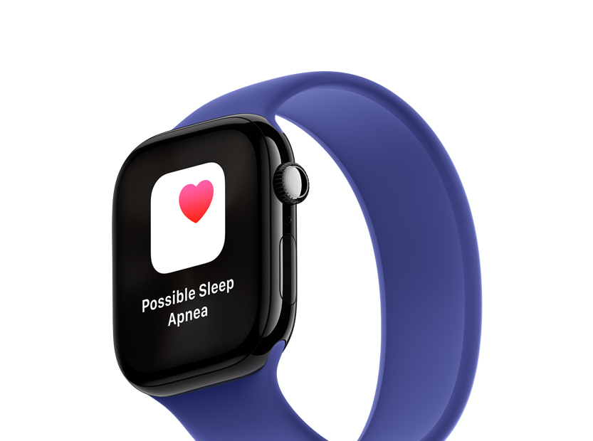 Une Apple Watch affichant une notification d’apnée du sommeil dans l’app Apnée du sommeil.