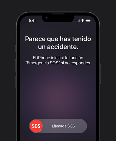 iPhone 17e, parte delantera, prestación de detección de accidentes en uso