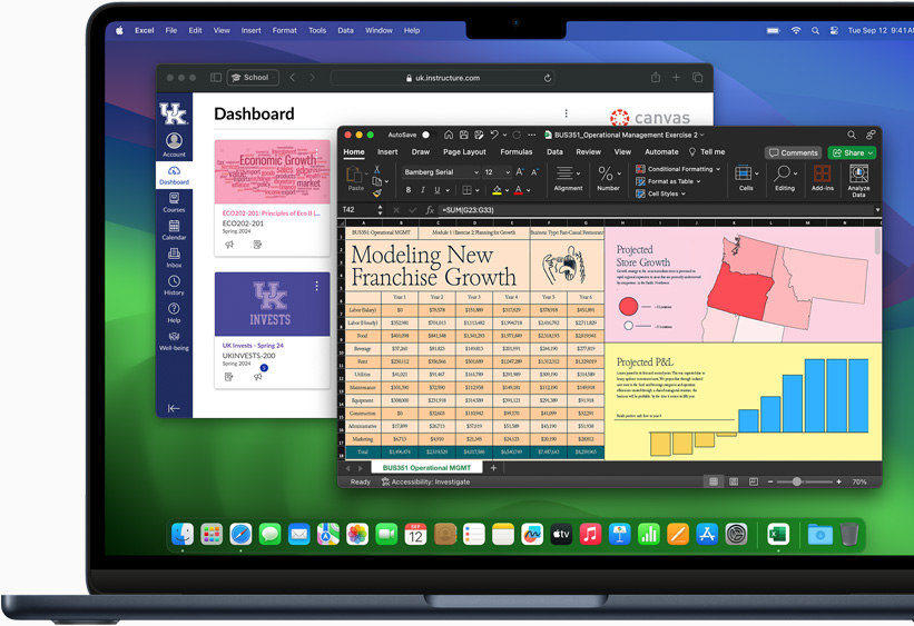 A Microsoft Excel és a Canvas LMS egy MacBook Airen