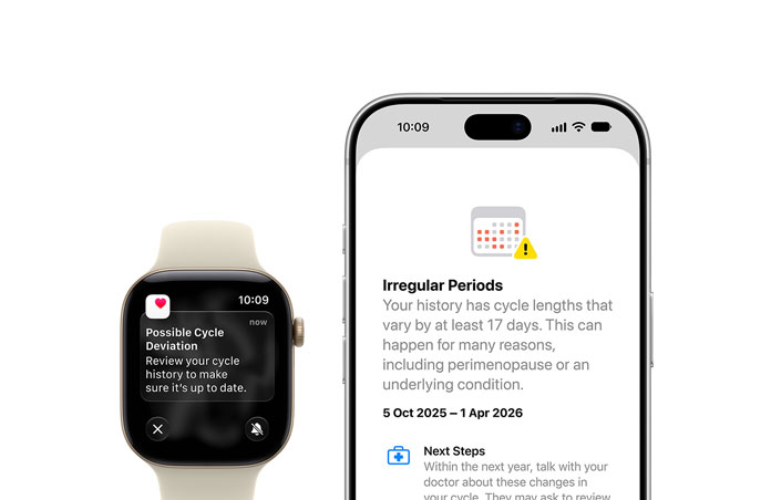 Health app Cycle Tracking update of Possible Cycle Deviation on Apple Watch Series 12, Gold Titanium, and iPhone 18 Pro