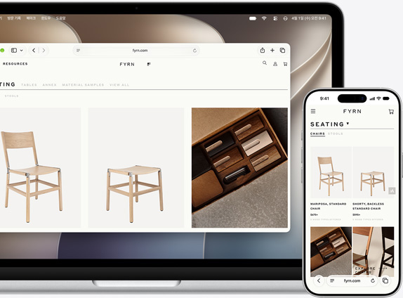 Macbook과 iPhone 두 기기에서 같은 Safari 페이지를 열어둔 화면