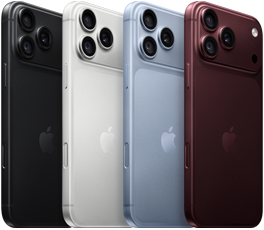Rindā izvietotas iPhone 18 Pro ierīces, aizmugures skats, visas četras krāsas: melna, ledāju, sudraba, Burgundijas sarkana, augšējā kreisajā stūrī Pro Fusion kameru sistēma, 3 objektīvi, mikrofons, zibspuldze