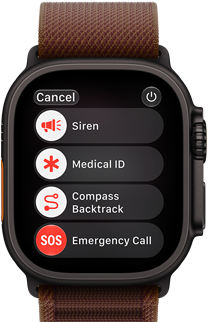 Apple Watch Ultra 4, carcasă din titan, culoare Negru, partea exterioară dreaptă, Digital Crown, buton lateral reliefat, brățară Alpină, culoare Roșu burgund