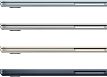 Exterior lateral a patru laptopuri MacBook Air, arătând patru culori diferite