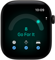 Apple Watch Series 12, kryt z hliníka v čiernej farbe, skóre pripravenosti 8, na pravej strane korunka Digital Crown