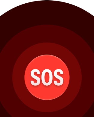 Ikona SOS, sústredné červené kruhy s bielym nápisom SOS uprostred