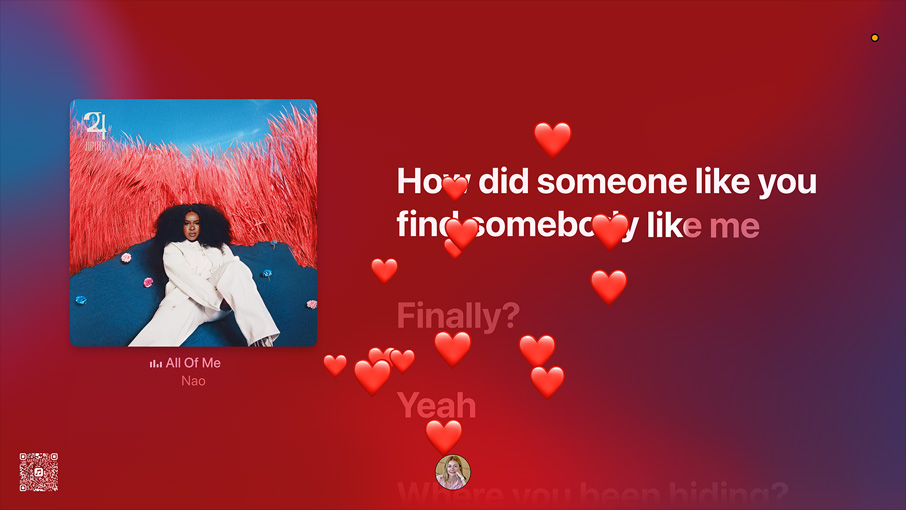 Apple Music uygulaması görseli ve sanatçı Nao’nun “All of me” adlı şarkısının sözleri gösteriliyor