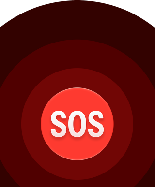 Іконка «Сигнал SOS», червоні кола, розміщені одне в одному, з білим написом «SOS» посередині