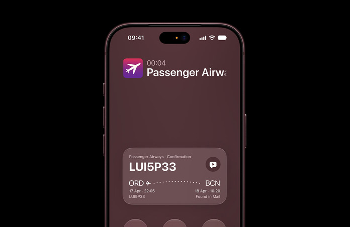iPhone 17e displaying Call Context feature powered by Apple Intelligence. Screen shows airline confirmation details while on a call