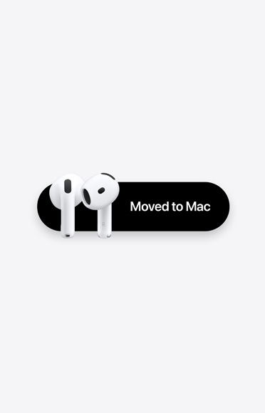 AirPods 5 In-Ear Kopfhörer neben der Nachricht „Zu Mac gewechselt“