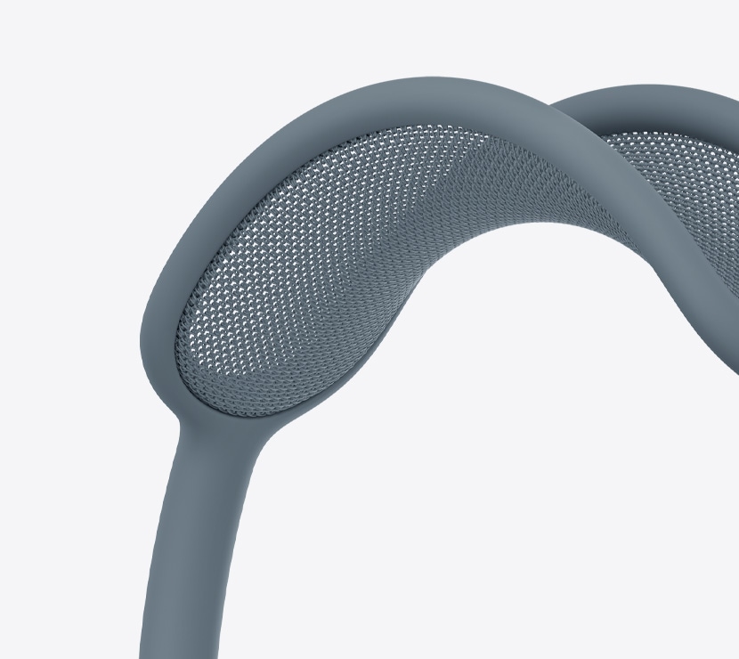 AirPods Max 2 headphones, blue color, detail of mesh canopy