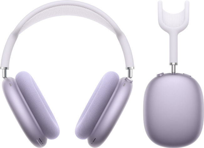 Vooraanzicht en zijaanzicht van AirPods Max 2 koptelefoon in de kleur paars