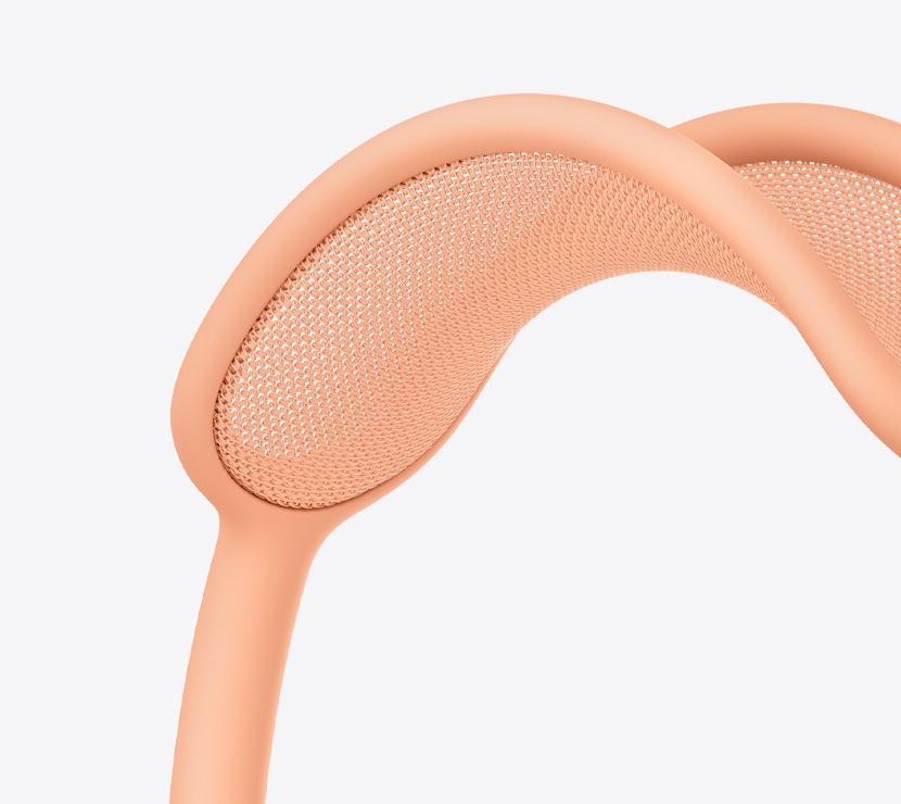 AirPods Max 2 headphones, orange color, detail of mesh canopy