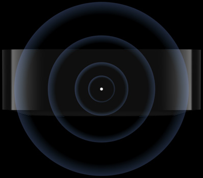 Apple TV 4K, front exterior, voice waves moving inwards towards status light