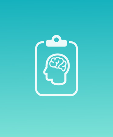 Gradient teal card, white Mental Wellbeing icon on a clipboard in center