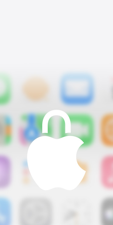 白色 Apple 私隱掛鎖標誌圖示，呈現於模糊的主畫面 app 背景上