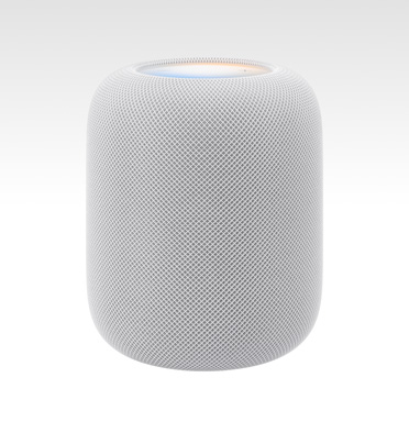 HomePod (2. generation) i hvid med oplyst skærm øverst