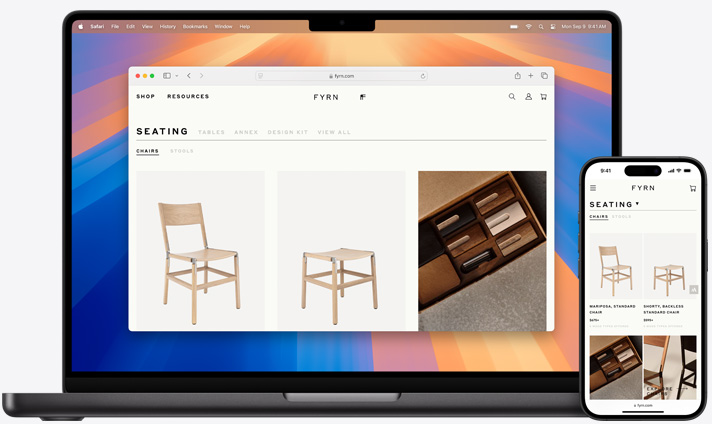 Macbook 及 iPhone 的螢幕顯示，兩部裝置正開啟同一個 Safari 頁面