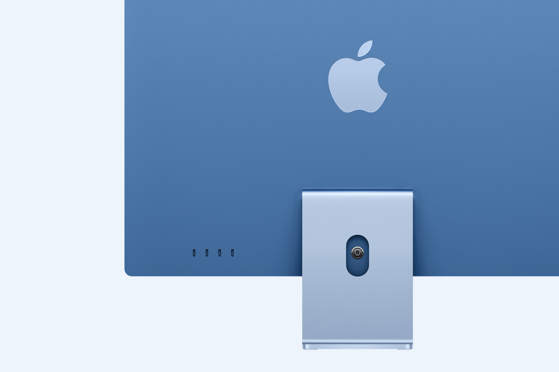 Sinine iMac tagantvaates, mis toob esile neli USB‑C liidest