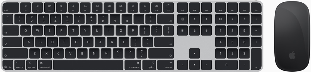 Magic Keyboard og Magic Mouse vist ovenfra