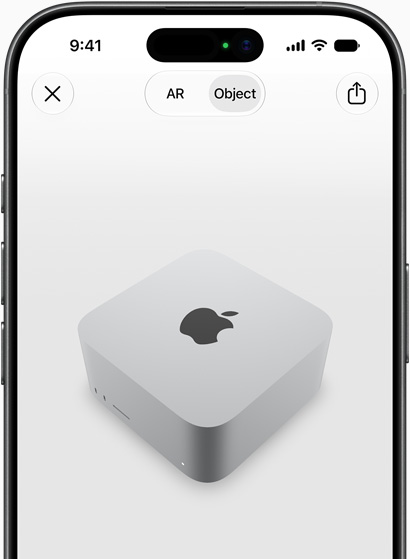Preview af Mac Studio, der ses i AR på iPhone