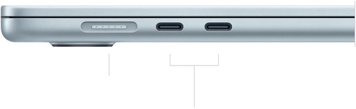 MacBook Air, closed, left side, showing MagSafe and two Thunderbolt ports